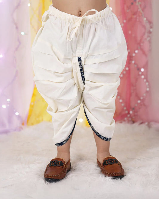 Polka Tots Navy Blue Kurta Dhoti Set-Elephant print-Cotton-For Infants