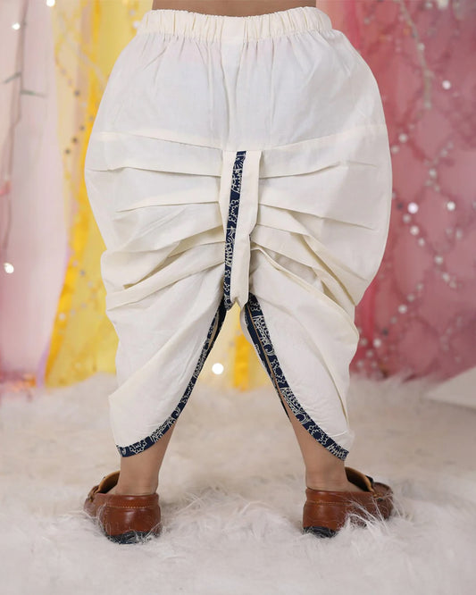 Polka Tots Navy Blue Kurta Dhoti Set-Elephant print-Cotton-For Infants