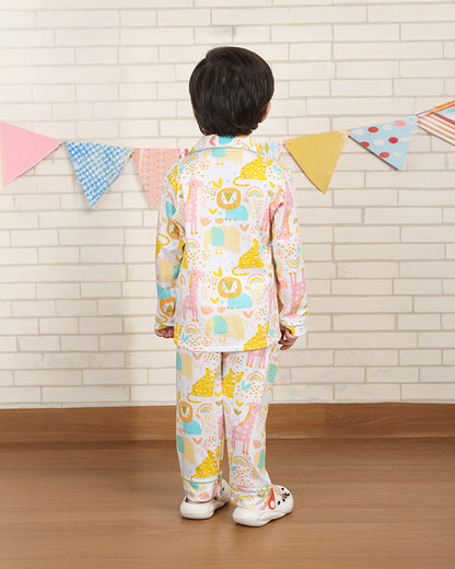Polka Tots Multicolor Nightsuit-Animal Print-Cotton-For Infants