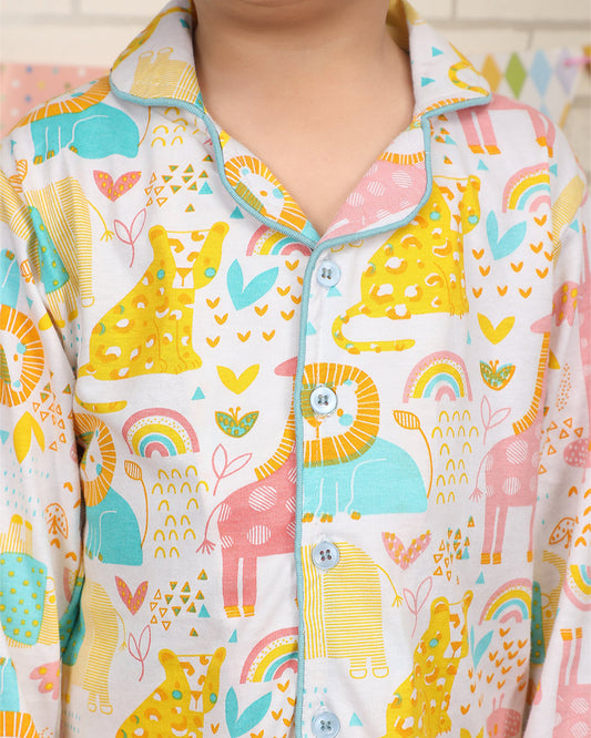 Polka Tots Multicolor Nightsuit-Animal Print-Cotton-For Infants