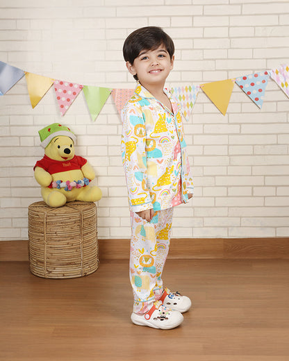 Polka Tots Multicolor Nightsuit-Animal Print-Cotton-For Infants