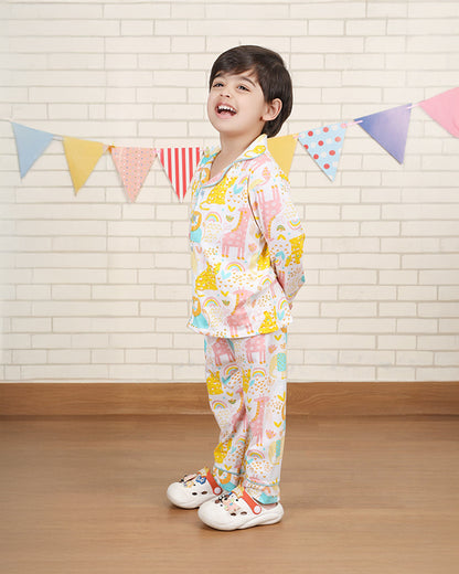 Polka Tots Multicolor Nightsuit-Animal Print-Cotton-For Infants