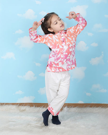 Polka Tots Peach Nightsuit-Geometric Print-Cotton-For Infants