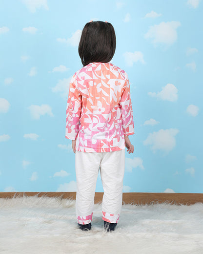 Polka Tots Peach Nightsuit-Geometric Print-Cotton-For Infants