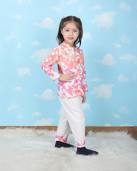 Polka Tots Peach Nightsuit-Geometric Print-Cotton-For Infants