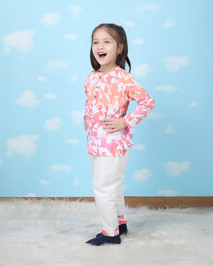 Polka Tots Peach Nightsuit-Geometric Print-Cotton-For Infants