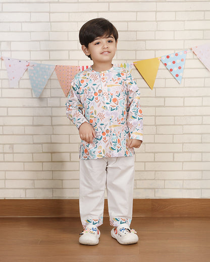Polka Tots Multicolor Nightsuit-Floral Print-Cotton-For Infants