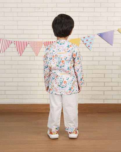 Polka Tots Multicolor Nightsuit-Floral Print-Cotton-For Infants