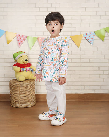 Polka Tots Multicolor Nightsuit-Floral Print-Cotton-For Infants