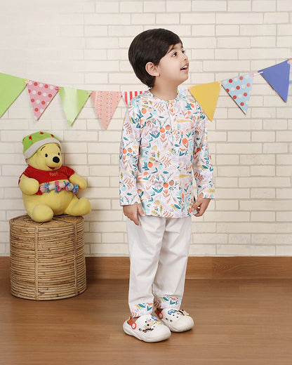 Polka Tots Multicolor Nightsuit-Floral Print-Cotton-For Infants