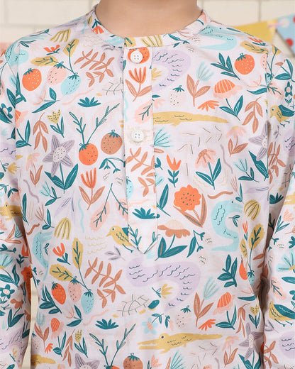 Polka Tots Multicolor Nightsuit-Floral Print-Cotton-For Infants