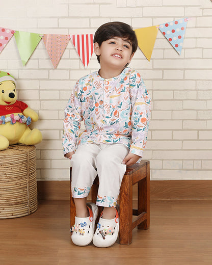 Polka Tots Multicolor Nightsuit-Floral Print-Cotton-For Infants