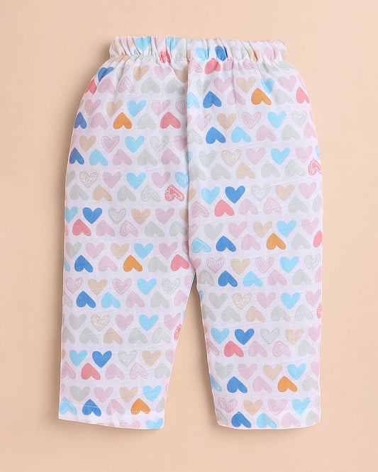 Polka Tots Multicolor Jhabla & Pajama Set-Mini Hearts Print-Cotton-For Infants