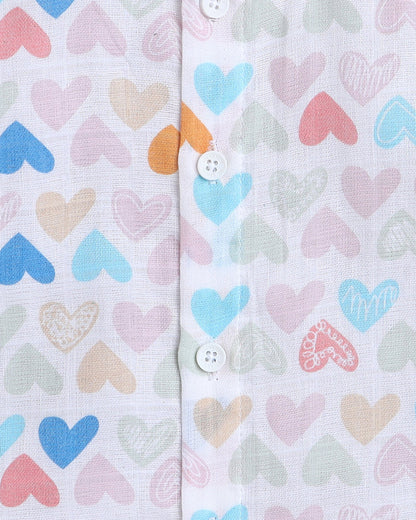 Polka Tots Multicolor Jhabla & Pajama Set-Mini Hearts Print-Cotton-For Infants