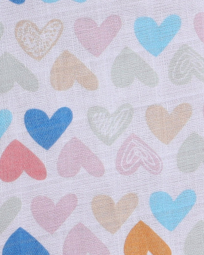 Polka Tots Multicolor Jhabla & Pajama Set-Mini Hearts Print-Cotton-For Infants