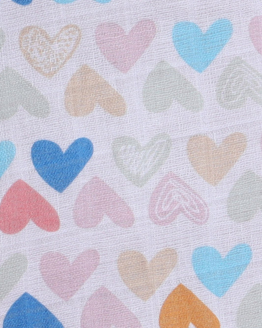 Polka Tots Multicolor Jhabla & Pajama Set-Mini Hearts Print-Cotton-For Infants