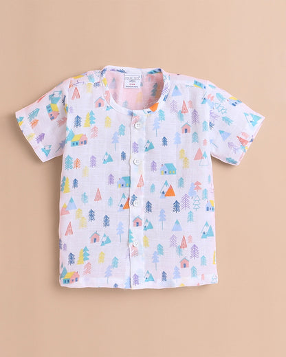 Polka Tots Multicolor Jhabla & Pajama Set-Tiny Town Print-Cotton-For Infants