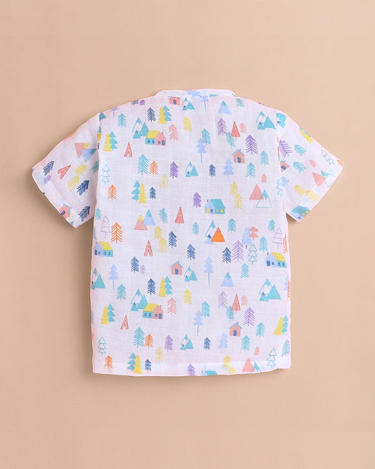 Polka Tots Multicolor Jhabla & Pajama Set-Tiny Town Print-Cotton-For Infants