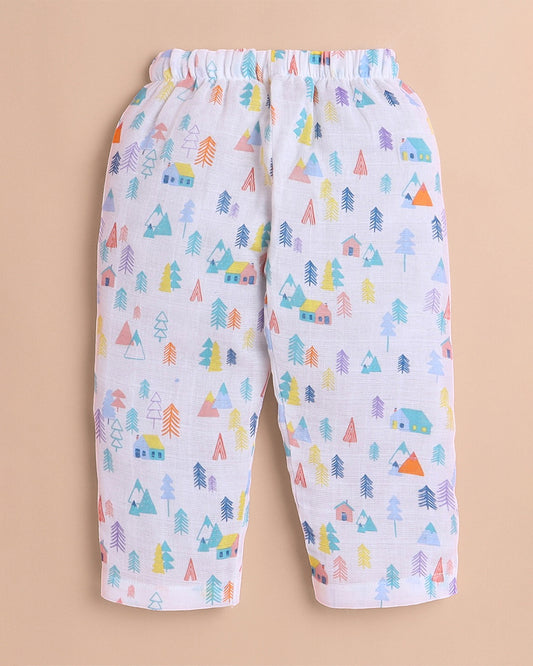 Polka Tots Multicolor Jhabla & Pajama Set-Tiny Town Print-Cotton-For Infants