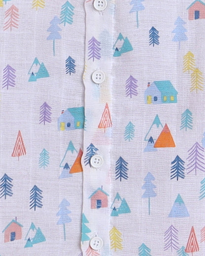 Polka Tots Multicolor Jhabla & Pajama Set-Tiny Town Print-Cotton-For Infants