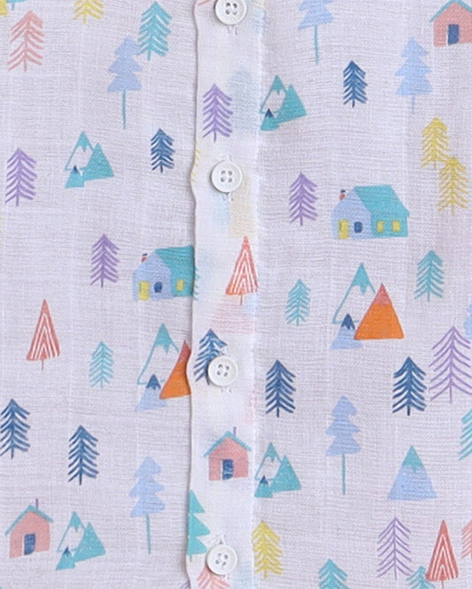 Polka Tots Multicolor Jhabla & Pajama Set-Tiny Town Print-Cotton-For Infants