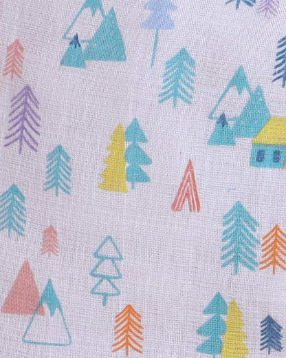 Polka Tots Multicolor Jhabla & Pajama Set-Tiny Town Print-Cotton-For Infants