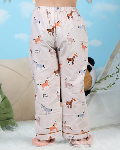 Polka Tots Beige Nightsuit-Horse Print-Cotton-For Infants