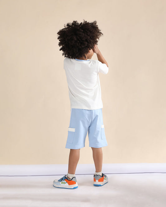 Polka Tots Blue T-shirt & Shorts Set-Laugh & Smile Print-Cotton-For Infants