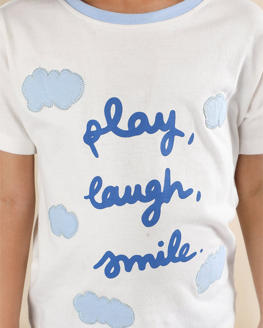 Polka Tots Blue T-shirt & Shorts Set-Laugh & Smile Print-Cotton-For Infants