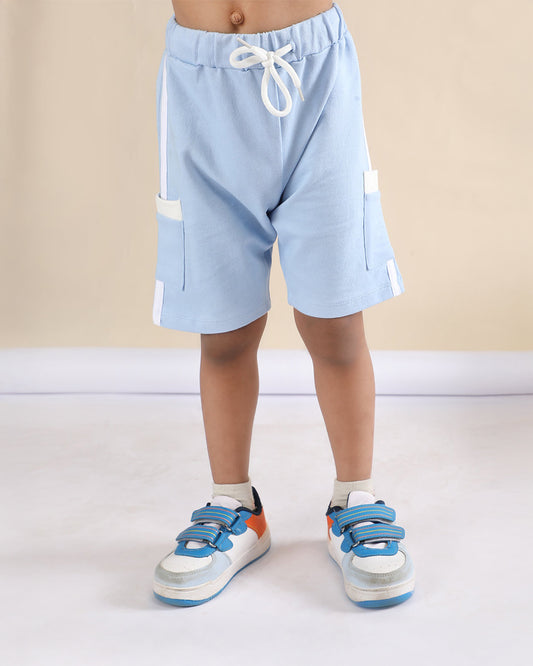 Polka Tots Blue T-shirt & Shorts Set-Laugh & Smile Print-Cotton-For Infants