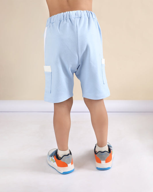 Polka Tots Blue T-shirt & Shorts Set-Laugh & Smile Print-Cotton-For Infants