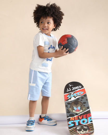 Polka Tots Blue T-shirt & Shorts Set-Laugh & Smile Print-Cotton-For Infants