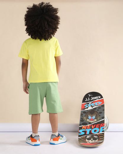 Polka Tots Yellow & Green T-shirt & Shorts Set-Alligator Print-Cotton-For Infants