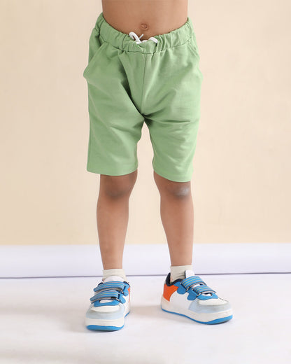 Polka Tots Yellow & Green T-shirt & Shorts Set-Alligator Print-Cotton-For Infants