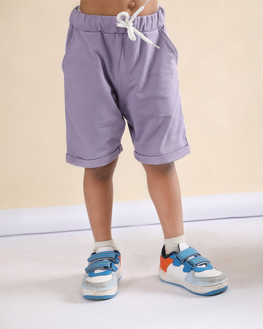 Polka Tots White & Lilac T-shirt & Shorts Set-Camera Print-Cotton-For Infants