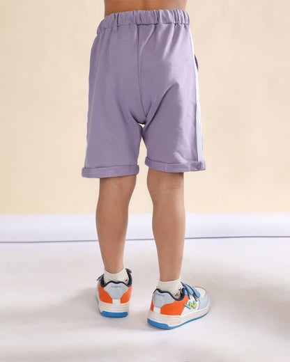 Polka Tots White & Lilac T-shirt & Shorts Set-Camera Print-Cotton-For Infants