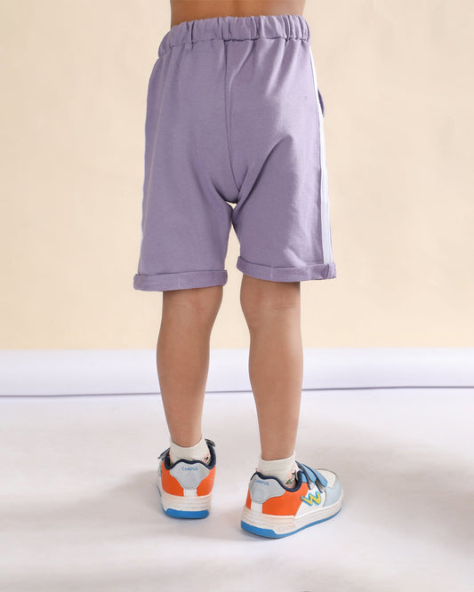 Polka Tots White & Lilac T-shirt & Shorts Set-Camera Print-Cotton-For Infants