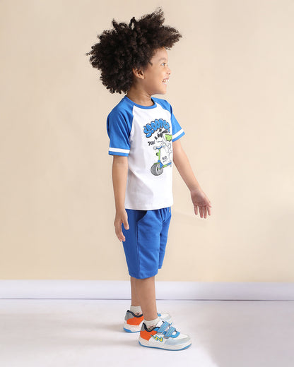 Polka Tots Blue T-shirt & Shorts Set-Scooter Gang-Cotton-For Infants