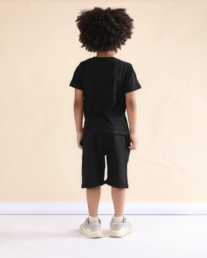 Polka Tots Black T-shirt & Shorts Set-Sun Patch-Cotton-For Infants