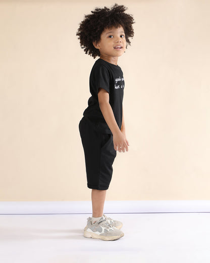 Polka Tots Black T-shirt & Shorts Set-Sun Patch-Cotton-For Infants