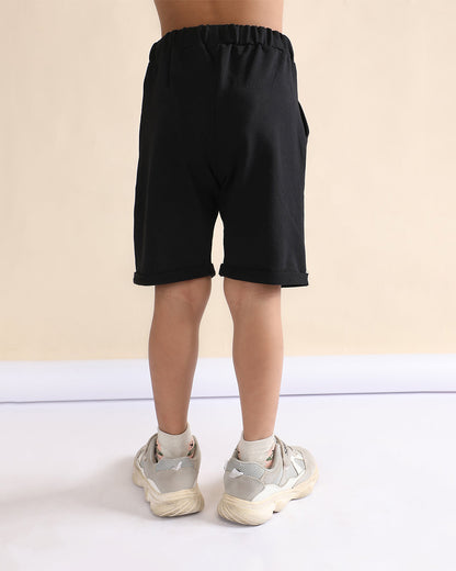 Polka Tots Black T-shirt & Shorts Set-Sun Patch-Cotton-For Infants