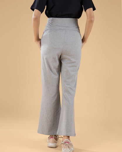 Wobbly Walk Grey Maternity Trouser-Solid Color-Cotton-Boot Cut-Bump Friendly