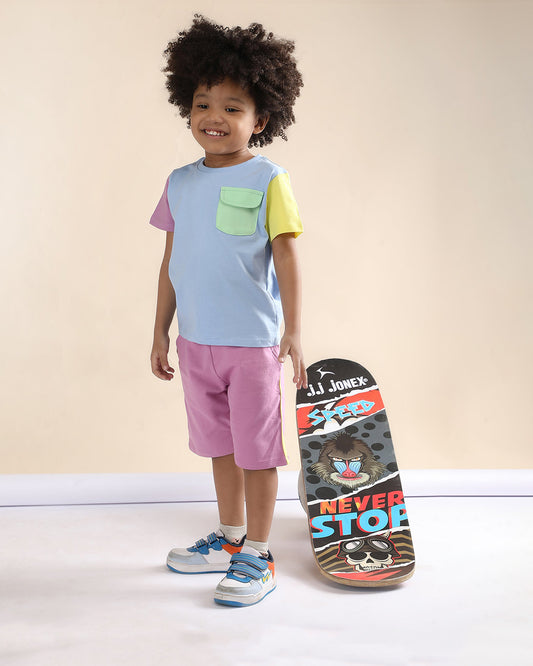 Polka Tots Multicolor T-shirt & Shorts Set-Colorblock-Cotton-For Infants