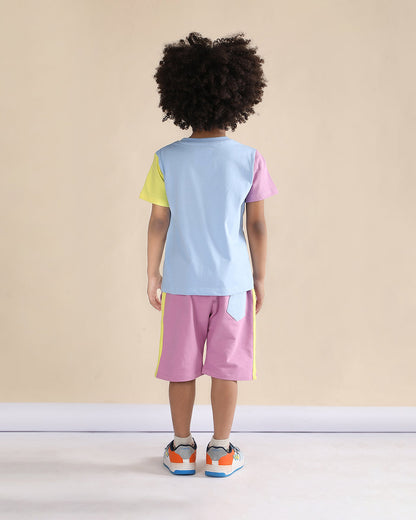 Polka Tots Multicolor T-shirt & Shorts Set-Colorblock-Cotton-For Infants