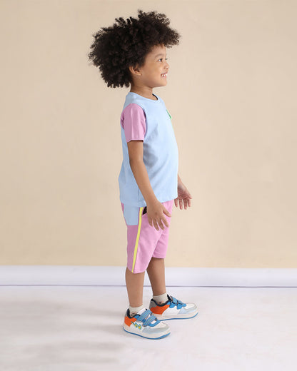 Polka Tots Multicolor T-shirt & Shorts Set-Colorblock-Cotton-For Infants