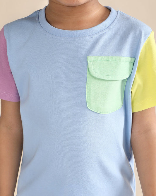 Polka Tots Multicolor T-shirt & Shorts Set-Colorblock-Cotton-For Infants