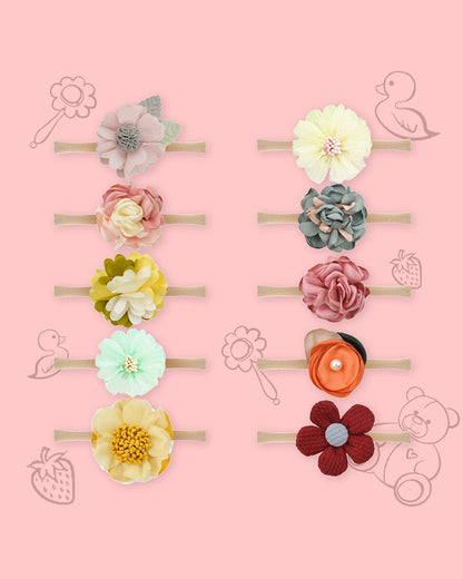 Polka Tots Multicolor Headband Set-Floral-Cotton-Pack of 10-For Infants
