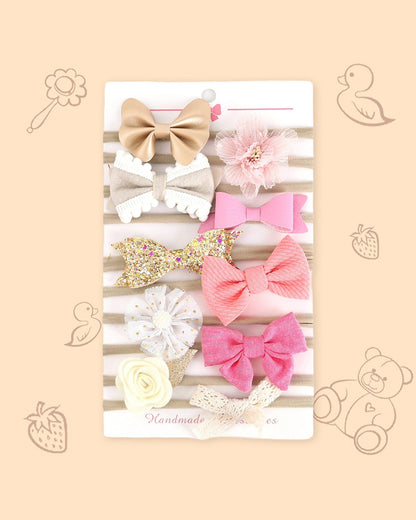 Polka Tots Multidesign Headband Set-Solid-Cotton-Pack of 10-For Infants