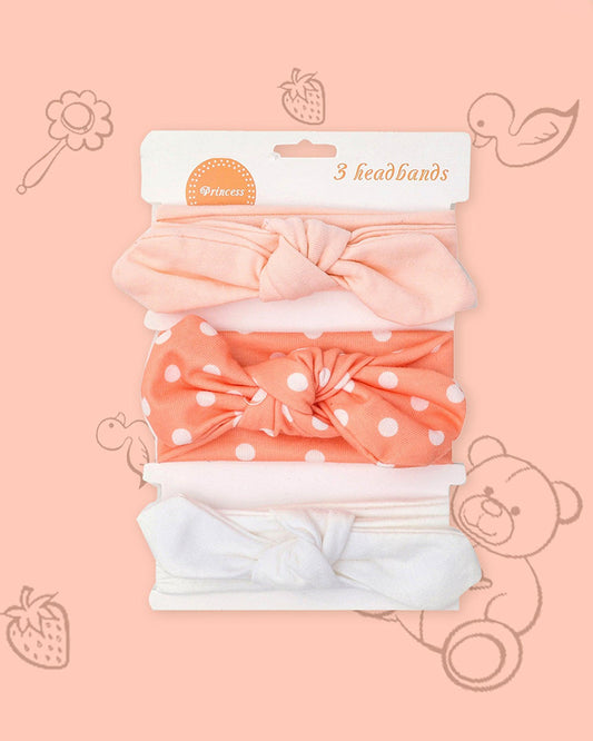 Polka Tots Orange & White Headband Set-Printed-Cotton-Pack of 3-For Infants