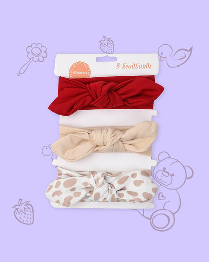 Polka Tots Red, White & Cream Headband Set-Printed-Cotton-Pack of 3-For Infants